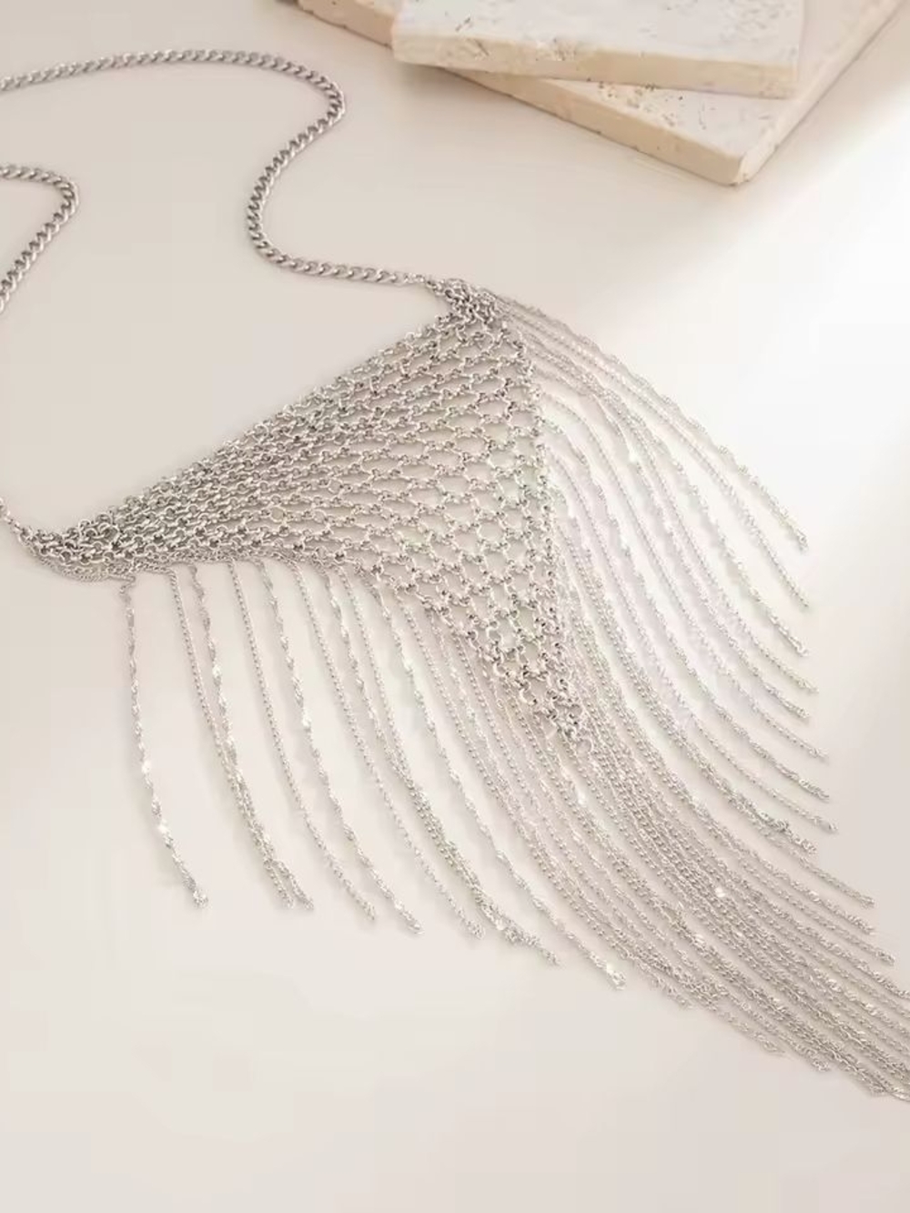 Silver Cascading Fringe Necklace - Picture 4 of 6